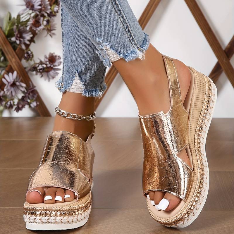 Wedge Platform Sandals with Adjustable Buckle Strap