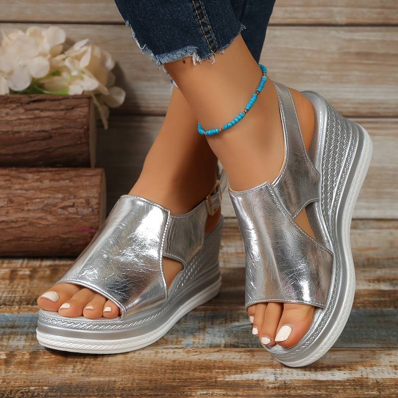 Wedge Platform Sandals with Adjustable Buckle Strap
