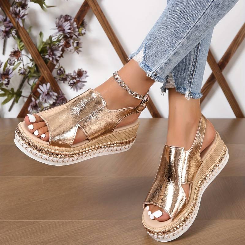 Wedge Platform Sandals with Adjustable Buckle Strap